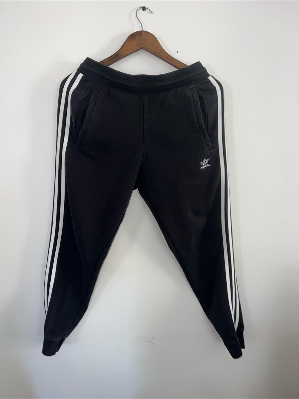 adidas Black Joggers with White Side Stripes
